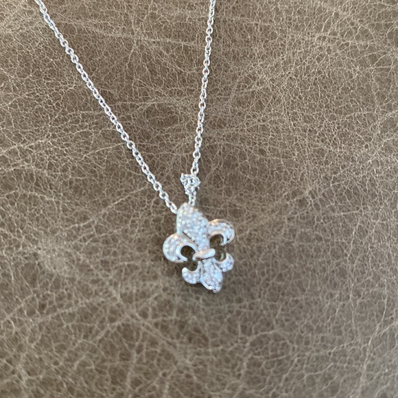 Sterling Silver Necklace with Fleur De Lis Pendant Charm - Picture 1 of 7